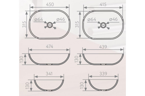 Раковина LAKE ELLIPSE MINI 450/415